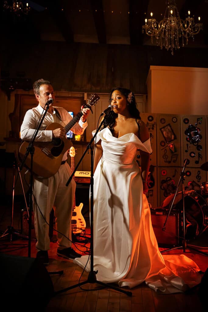 A bride and groom are performing at a music intimate concert at the Ranch venue in Carleton Place